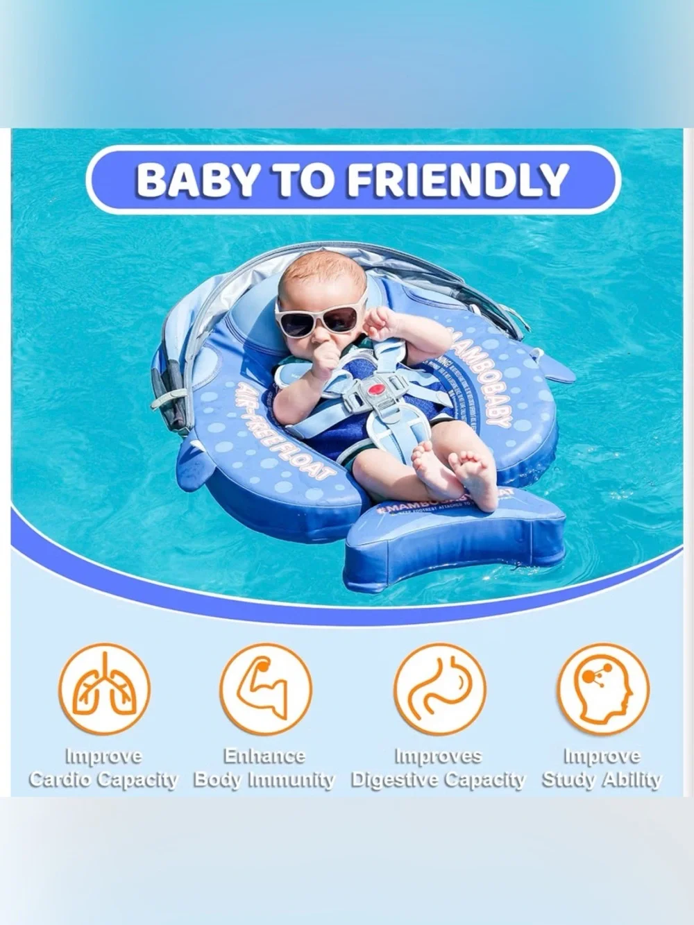 NWT - Mambobaby Float Ultra Infant Float Toddler Float Baby Float Blue Shark